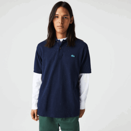 Lacoste פולו פיקה כותנה בגזרה קלאסית עם הדפס מנומר DZ4D0D591 כחול כהה 7cg גברים