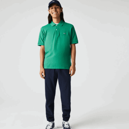 Lacoste פולו פיקה כותנה בגזרה קלאסית עם הדפס מנומר DZ4D0D593 ירוק 7bs גברים