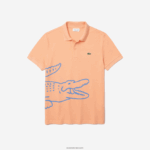 Lacoste פולו פיקה כותנה בהתאמה רגילה בהדפס תנין DZ4D0D647 כתום בהיר heb גברים - Image 4