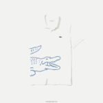 Lacoste פולו פיקה כותנה בהתאמה רגילה בהדפס תנין DZ4D0D649 לבן 70V גברים - Image 4