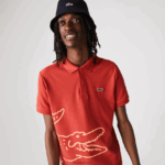 Lacoste פולו פיקה כותנה בהתאמה רגילה בהדפס תנין DZ4D0D648 אדום 67 גרם גברים - Image 5