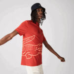 Lacoste פולו פיקה כותנה בהתאמה רגילה בהדפס תנין DZ4D0D648 אדום 67 גרם גברים