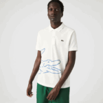 Lacoste פולו פיקה כותנה בהתאמה רגילה בהדפס תנין DZ4D0D649 לבן 70V גברים