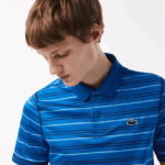 Lacoste פולו פס פוליאסטר ממוחזר גולף DZ4D0D115 נייבי לבן כחול xip גברים - Image 2