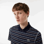 Lacoste פולו פס פוליאסטר ממוחזר גולף DZ4D0D116 כחול כהה ירוק לבן בז 'יי גברים - Image 2