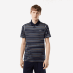 Lacoste פולו פס פוליאסטר ממוחזר גולף DZ4D0D116 כחול כהה ירוק לבן בז 'יי גברים
