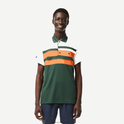 Lacoste פולו פסים במהדורה פתוחה של מיאמי ספורט DZ4D0D239 לבן כתום ירוק t0i גברים