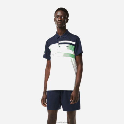 Lacoste פולו פסים במהדורה פתוחה של מיאמי ספורט DZ4D0D238 כחול ירוק לבן t3i גברים