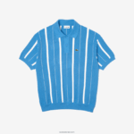 Lacoste פולו פסים מכותנה אורגנית DZ4D0D441 כחול לבן clt גברים - Image 3