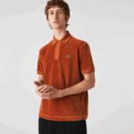 Lacoste פולו קטיפה מכותנה בגזרה קלאסית DZ4D0D739 חום 3pb גברים