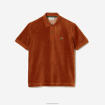 Lacoste פולו קטיפה מכותנה בגזרה קלאסית DZ4D0D739 חום 3pb גברים - Image 4