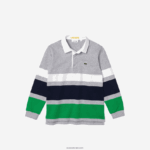 Lacoste פולו רוגבי כותנה פסים בכושר רגיל DZ4D0D3151 צ'ין אפור לבן כחול ירוק pwx בנים