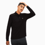 Lacoste פולו שרוול ארוך של פימה כותנה בכושר רגיל DZ4D0D858 שחור 031 גברים