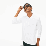 Lacoste פולו שרוול ארוך של פימה כותנה בכושר רגיל DZ4D0D859 לבן 001 גברים - Image 3
