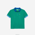 Lacoste צווארון ניגודיות כותנה פיקה פולו DZ4D0D2958 ירוק כחול x28 בנים