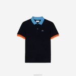 Lacoste צווארון ניגודיות כותנה פיקה פולו DZ4D0D2959 כחול כהה כתום x57 בנים