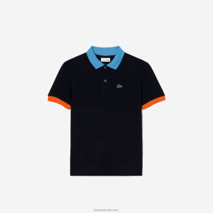 Lacoste צווארון ניגודיות כותנה פיקה פולו DZ4D0D2959 כחול כהה כתום x57 בנים