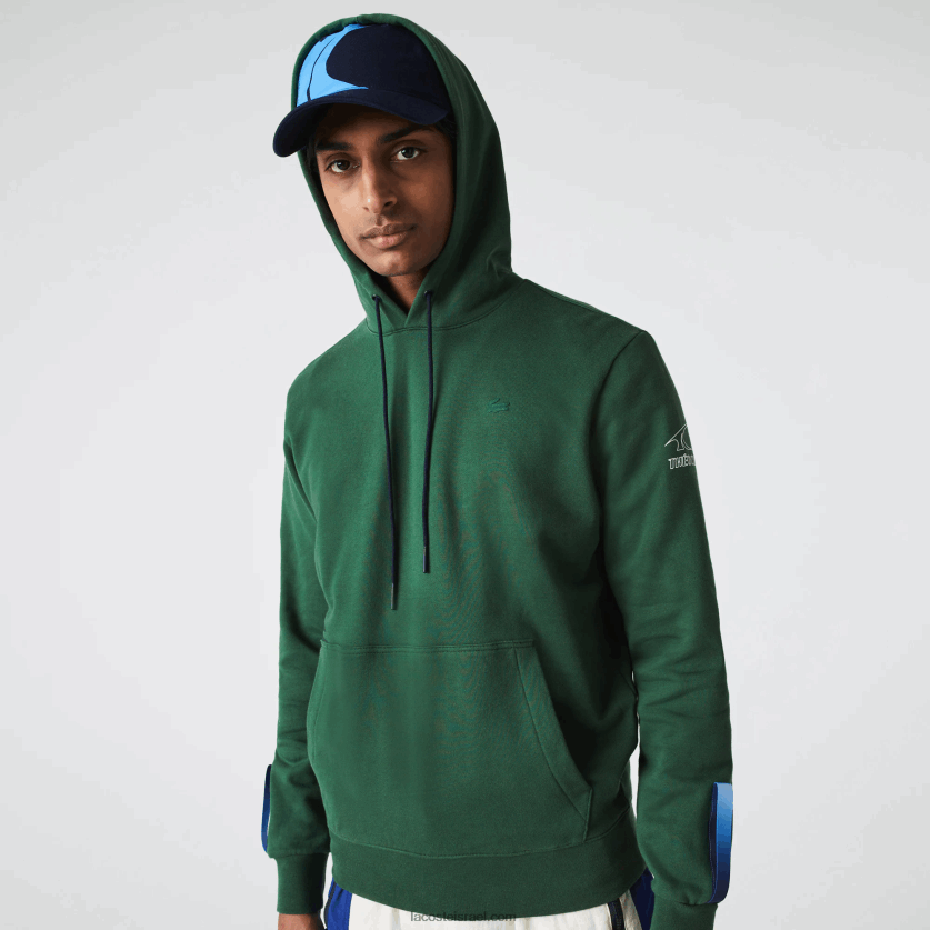 Lacoste קפוצ'ון כותנה אורגנית sport x theo curin DZ4D0D1123 ירוק כהה כחול nl7 גברים - Image 2