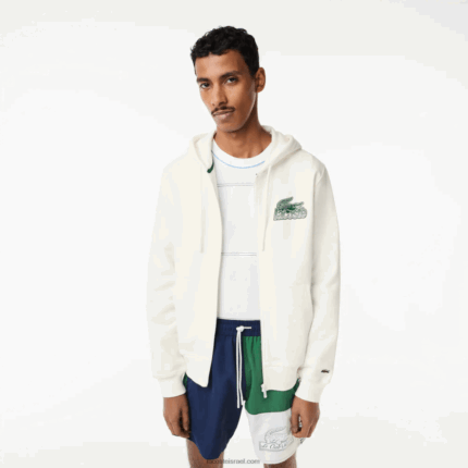 Lacoste קפוצ'ון צמר לא מוברש עם רוכסן DZ4D0D319 לבן 70V גברים