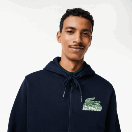 Lacoste קפוצ'ון צמר לא מוברש עם רוכסן DZ4D0D320 כחול כהה 166 גברים