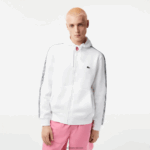 Lacoste קפוצ'ון רוכסן בגזרה קלאסית עם פסי מותג DZ4D0D12 לבן 001 גברים