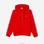 Lacoste קפוצ'ון רוכסן בגזרה קלאסית עם פסי מותג DZ4D0D15 אדום s5h גברים - Image 4