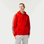 Lacoste קפוצ'ון רוכסן בגזרה קלאסית עם פסי מותג DZ4D0D15 אדום s5h גברים