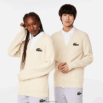 Lacoste קרדיגן כותנה אורגנית עם צווארון V DZ4D0D492 לבן xfj גברים