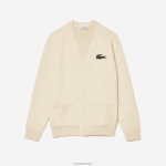 Lacoste קרדיגן כותנה אורגנית עם צווארון V DZ4D0D492 לבן xfj גברים - Image 4