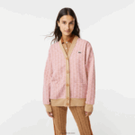 Lacoste קרדיגן עם הדפס מונוגרמה בגזרה רופפת DZ4D0D2634 ורוד בהיר בז' nxg נשים