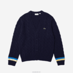 Lacoste קרדיגן פסים ניגודיות בהתאמה קלאסית DZ4D0D1498 כחול כהה צהוב כחול 7kz גברים