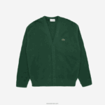 Lacoste קרדיגן צמר כפתורים בהתאמה רגועה בטון על טון DZ4D0D1606 ירוק 132 גברים