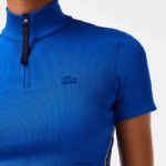 Lacoste רצועות קונטרסט פולו צווארון רוכסן DZ4D0D2477 כחול k1q נשים - Image 4