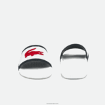 Lacoste רצועת גומי קרוקו מגלשות סינתטיות DZ4D0D1849 לבן/צי ואדום 407 גברים - Image 5