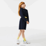 Lacoste שמלת ג'רזי כותנה מנוגדת במותן DZ4D0D3270 כחול כהה 166 בנות - Image 2