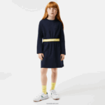 Lacoste שמלת ג'רזי כותנה מנוגדת במותן DZ4D0D3270 כחול כהה 166 בנות