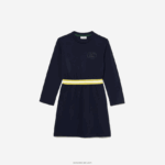 Lacoste שמלת ג'רזי כותנה מנוגדת במותן DZ4D0D3270 כחול כהה 166 בנות - Image 5