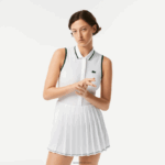 Lacoste שמלת טניס קצרה עם קפלים מובנית DZ4D0D2355 לבן ירוק pb4 נשים - Image 2
