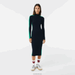 Lacoste שמלת סריגה ללא תפרים להקת קונטרסט DZ4D0D2485 כחול כהה ירוק 9eq נשים - Image 2