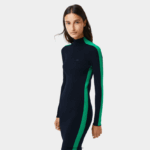 Lacoste שמלת סריגה ללא תפרים להקת קונטרסט DZ4D0D2485 כחול כהה ירוק 9eq נשים