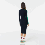 Lacoste שמלת סריגה ללא תפרים להקת קונטרסט DZ4D0D2485 כחול כהה ירוק 9eq נשים - Image 3