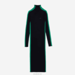 Lacoste שמלת סריגה ללא תפרים להקת קונטרסט DZ4D0D2485 כחול כהה ירוק 9eq נשים - Image 4