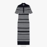 Lacoste שמלת פולו באורך אמצע סריג כותנה פסים DZ4D0D2509 שחור/לבן אה נשים