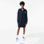 Lacoste שמלת פולו גדולה עם צווארון רוכסן DZ4D0D2492 כחול כהה 166 נשים