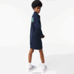 Lacoste שמלת פולו גדולה עם צווארון רוכסן DZ4D0D2492 כחול כהה 166 נשים - Image 4