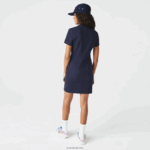 Lacoste שמלת פולו ג'רזי מכותנה ממותגת DZ4D0D2517 כחול כהה 166 נשים - Image 4