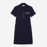 Lacoste שמלת פולו ג'רזי מכותנה ממותגת DZ4D0D2517 כחול כהה 166 נשים - Image 6