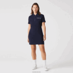 Lacoste שמלת פולו ג'רזי מכותנה ממותגת DZ4D0D2517 כחול כהה 166 נשים - Image 8