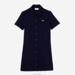 Lacoste שמלת פולו מכופתרת מכותנה אורגנית DZ4D0D2379 כחול כהה 166 נשים