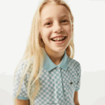Lacoste שמלת פולו מכותנה אורגנית בהדפס צ'ק DZ4D0D3092 ירוק בהיר לבן dj3 בנות - Image 2